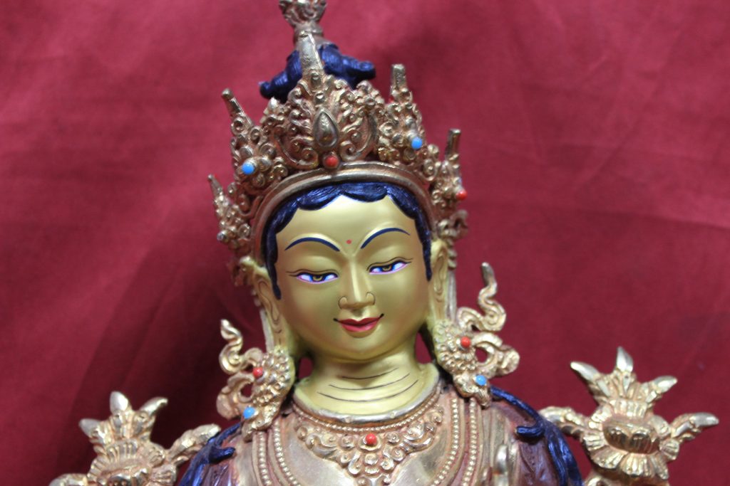 Green Tara Statue Half Gold face