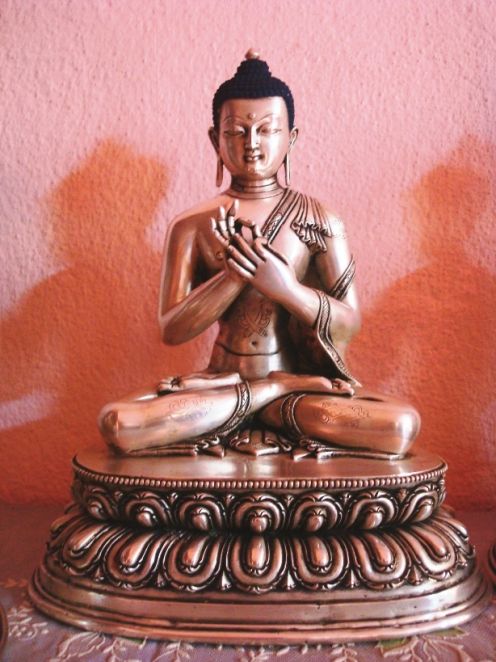 Buddha, seated in the padmasana pose, with left hand in abhaya mudra –  University of Michigan Museum of Art